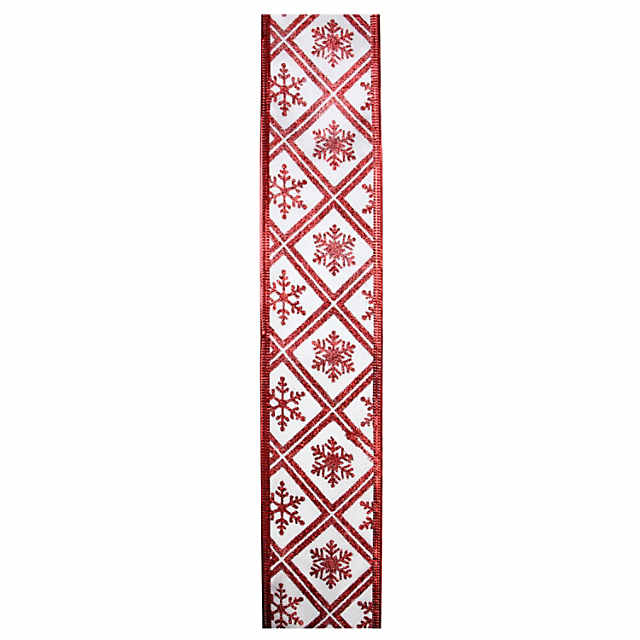 Northlight 2.5 x 120 Yards Diamond Wired Christmas Craft Ribbon - Red and  Beige