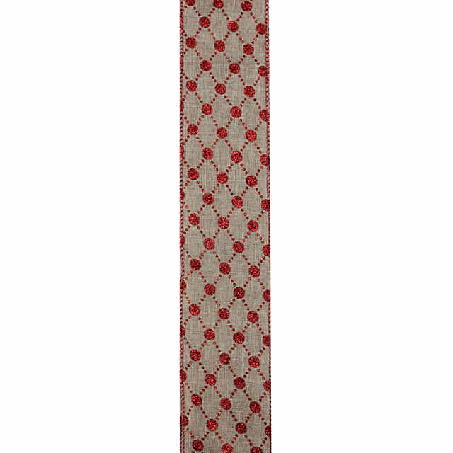 Northlight Pack of 12 Red and Beige Diamond Wired Christmas Craft Ribbon 2.5 x 120 Yards