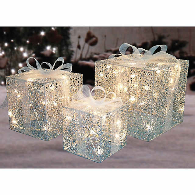 Gift-Box-Shaped Metal Christmas Luminaries, Set of Three