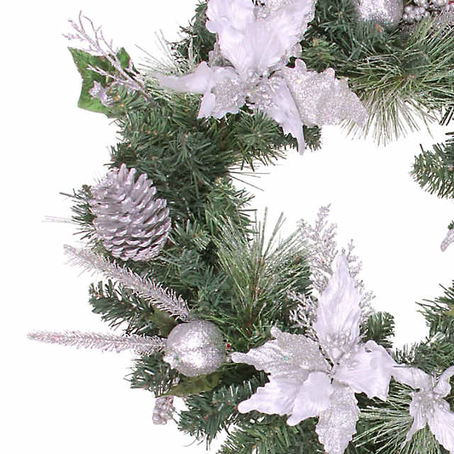 Northlight Poinsettias and Ball Ornaments Artificial Christmas Wreath - 24-Inch Unlit