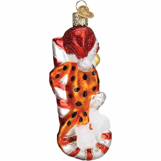 Old World Christmas Chester Cheetah On Candy Cane Glass Blown Ornament for  Christmas Tree