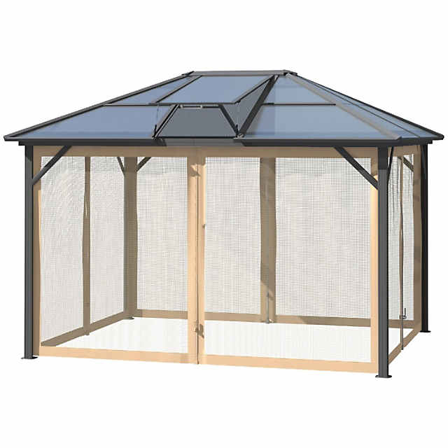 Outdoor Gazebo with Aluminum Frame and Netting - Grey