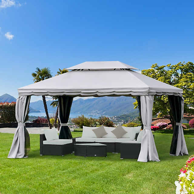 Outdoor Gazebo with Aluminum Frame and Netting - Grey