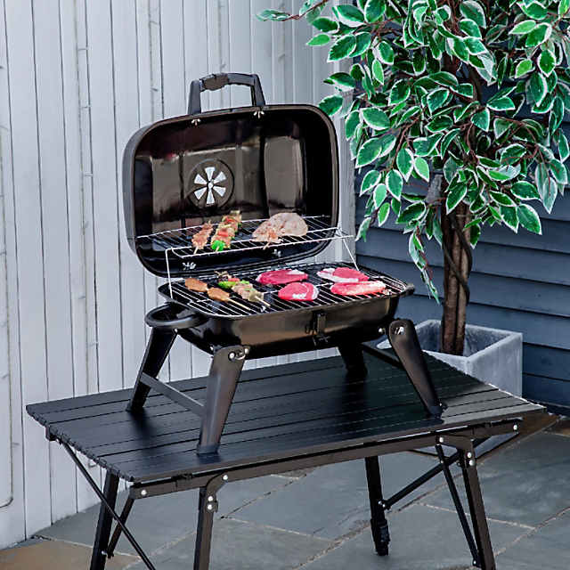 1pc Black Foldable Portable Outdoor & Indoor Bbq Grill For Home