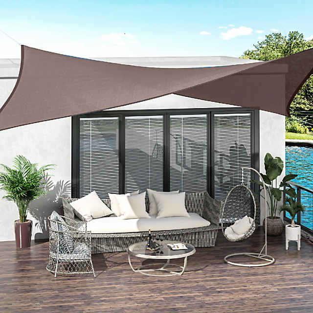 Outsunny 20' x 13' Rectangle Sun Shade Sail Canopy Outdoor Shade Sail Cloth  for Patio Deck Yard D Rings and Nylon Rope Included Brown