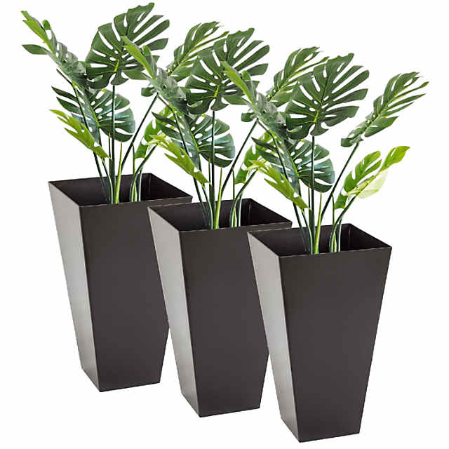 Outsunny 28 Tall Plastic Flower Pot, Set of 3, Large Outdoor & Indoor Plastic Garden Planters, for Entryway, Patio, Yard, Brown
