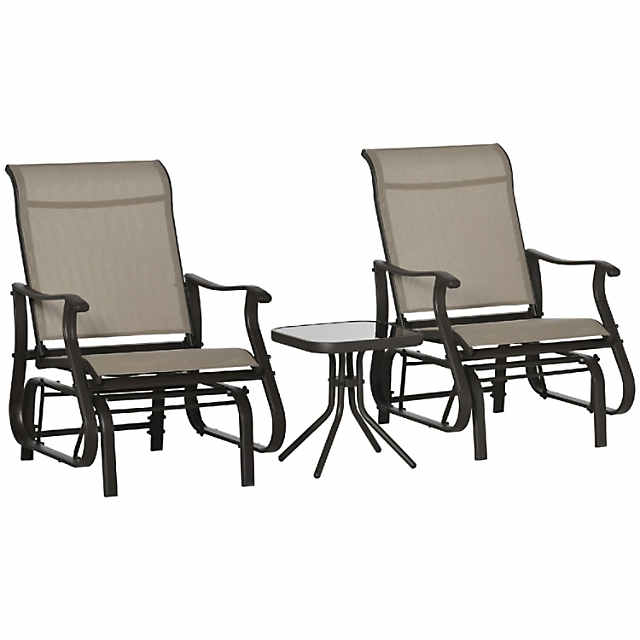Outsunny 3 Piece Gliding Chair and Tea Table Set Outdoor 2 Rocker