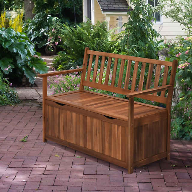Outsunny 47 Wooden Outdoor Storage Bench with Removable Waterproof Lining