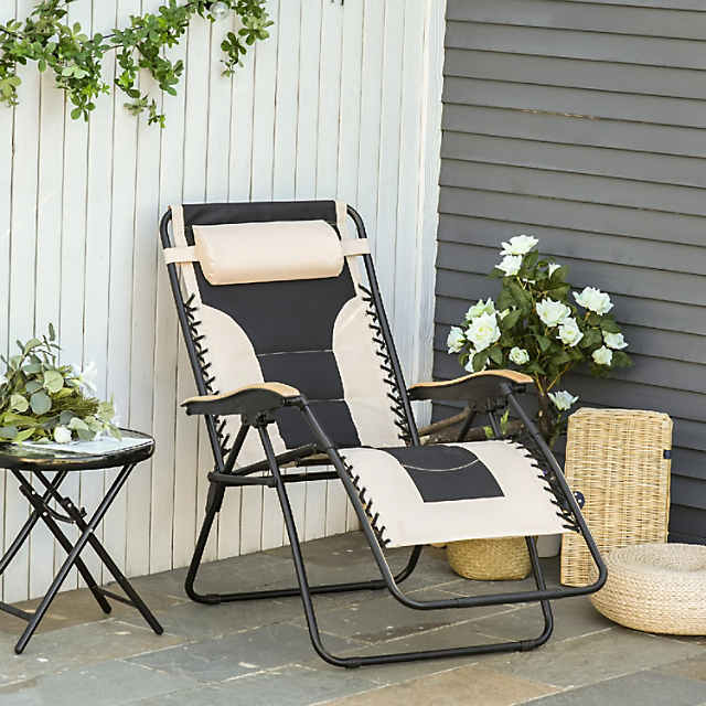 Outsunny Patio Recliner, Outdoor Reclining Chair With Flip-up Side