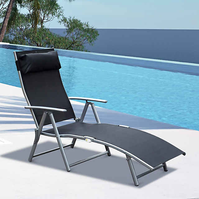 Outsunny Patio Sun Lounger Garden Textilene Foldable Reclining