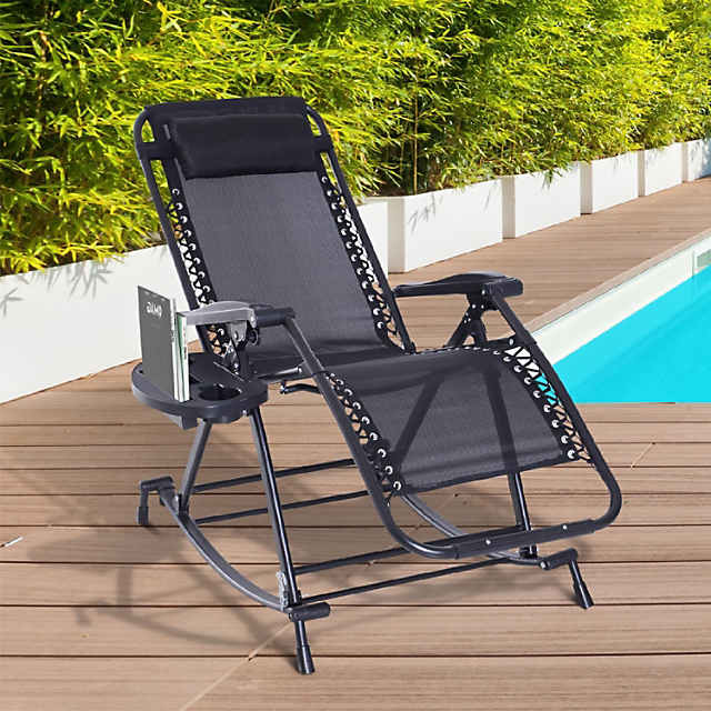 Outsunny folding zero gravity rocking lounge chair with deals cup holder tray