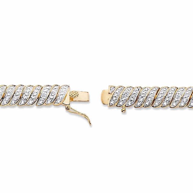 PalmBeach Jewelry White Diamond Accent Two-Tone Pave-Style S-Link Tennis Bracelet Yellow Gold-Plated 7