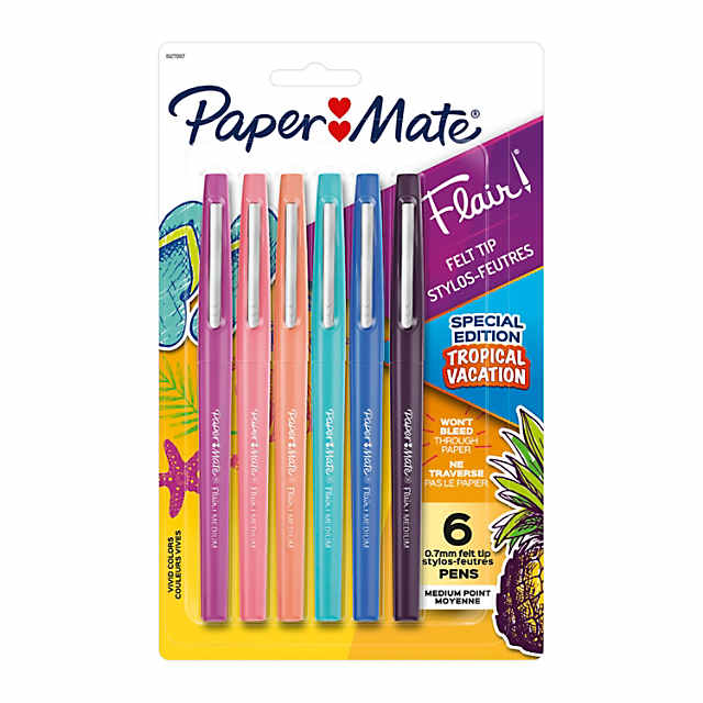 Paper Mate Flair Felt Tip Pens, Medium Point (0.7mm), Tropical Colors, 6  Count 