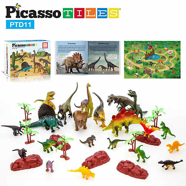 32ct PicassoTiles Dinosaur Action Figures w/ Play Mat