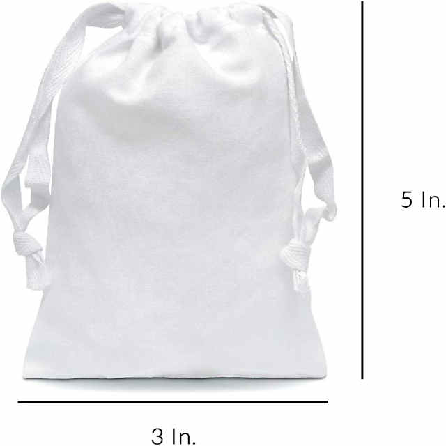 Bright White Cotton Drawstring Pouches, 3x5 / White / 12 Pcs