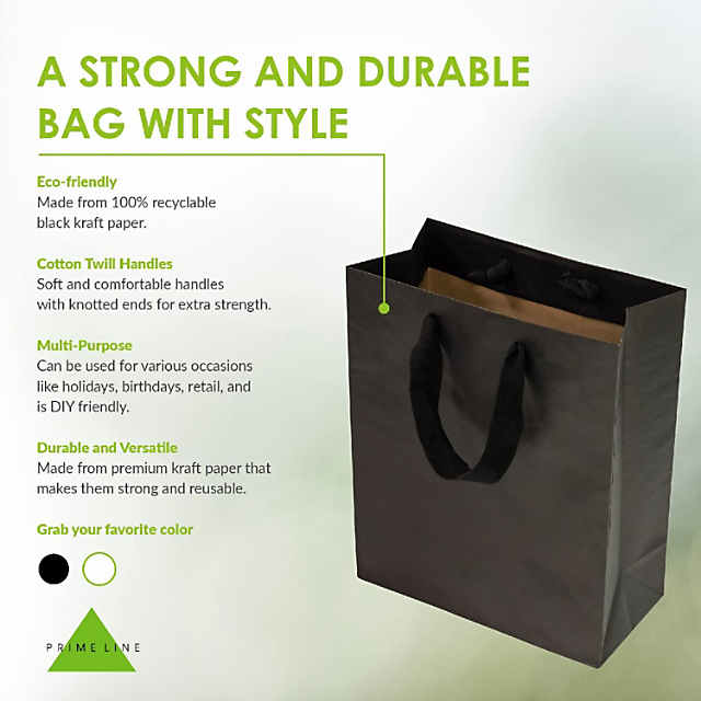 Prime Line Packaging Black Colored Kraft Paper Bags with Handles