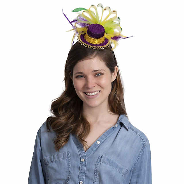 Skeleteen Purple Top Hat Headband - Mardi Gras Mini Hat Dress Up Hair Costume Accessories Head Band for Women and Children
