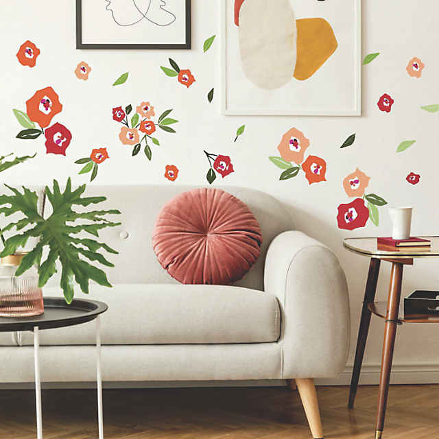 RoomMates Watercolor Floral Peel and Stick Giant Wall Decals Blue