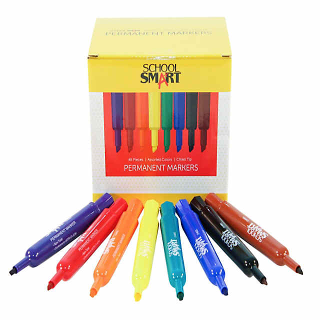 School Smart Permanent Marker, Broad Chisel Tip, Assorted Colors, Set of 48