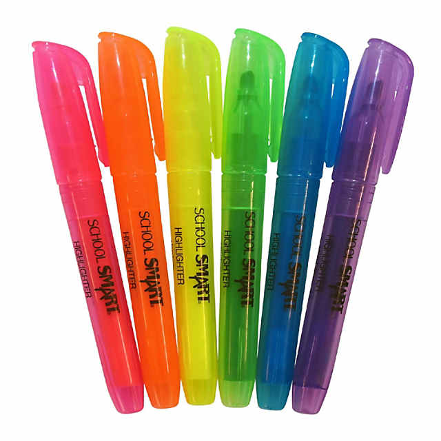 School Smart Pen Style Highlighters, Chisel Tip, Assorted Colors