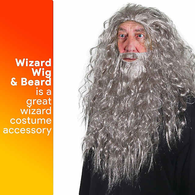 Skeleteen Grey Wig and Beard Long Gray Wizard Wig and Beard