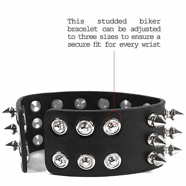 Skeleteen Punk Leather Spike Bracelet - Leather Cuff Biker