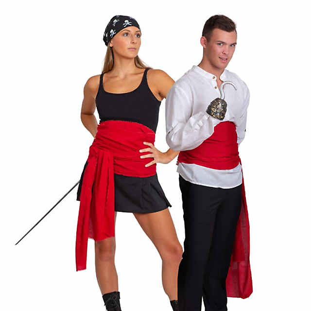 Skeleteen Red Pirate Sash Belt - Red Medieval Renaissance Pirates Tie Bandana Waist Scarf for Men Women and Children