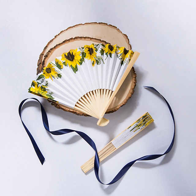 Sunflower Printed Folding Fan 12pc - Party Supplies - 12 Pieces