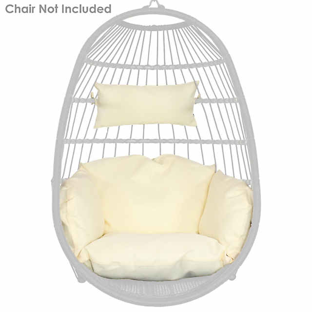 Sunnydaze Indoor/Outdoor Replacement Penelope or Oliver Hanging Egg Chair  Seat Cushion and Headrest Pillow - Cream - 2pc