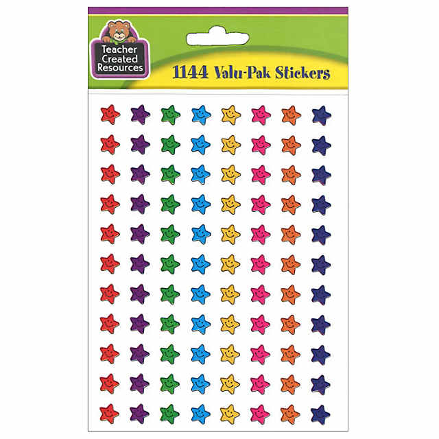 Teacher Created Resources Mini Smiley Stars Valu-Pak Stickers, 1144 per Pack, 6 Packs