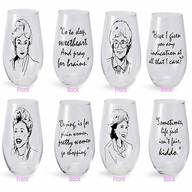 DU VINO Golden Girls Inspired Stemless Wine Glass Set of 4 (15  oz)- USA MADE-Funny Novelty Glasses for Party, Event, Girls Night-Gift For  Mom, Women Best Friend- Fun Drinking for