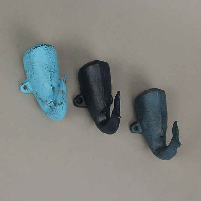 Things2die4 Cast Iron Nautical Blue Whale Wall Hook Decorative Coat Rack Key Holder Set of 3