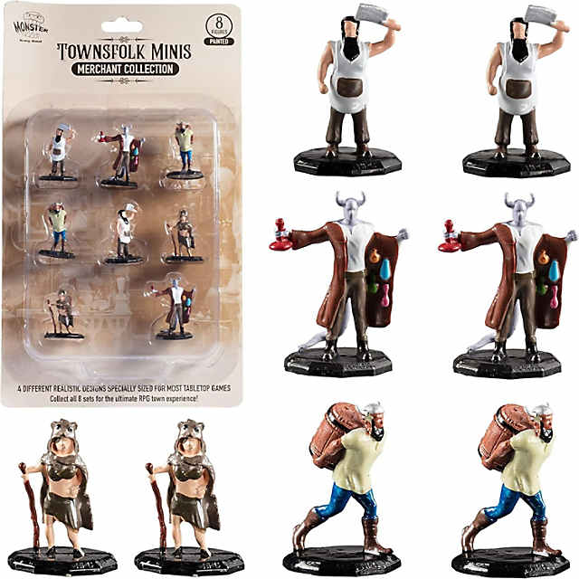 Townsfolk Mini Fantasy Bulk Figures Set- 64 Hand-Painted Miniatures (2x of 32 Unique Sculpts)- 1 Hex Nobility, Merchants, and More- Compatible W