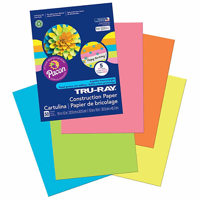 Tru-Ray Construction Paper, 5 Assorted Hot Colors, 9 x 12, 50 Sheets per Pack, 5 Packs