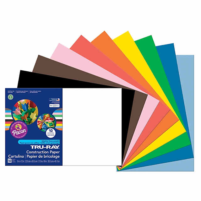 Tru-Ray Construction Paper, Standard Assorted, 12 x 18, 50 Sheets per Pack, 5 Packs