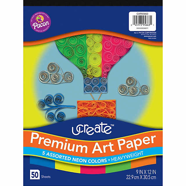 UCreate Premium Neon Art Paper Pad, 5 Assorted Colors, 9 inch x 12 inch, 50 Sheets, Pack of 3