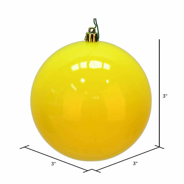 Vickerman 3 Yellow Shiny Ball Ornament, 12 per Bag