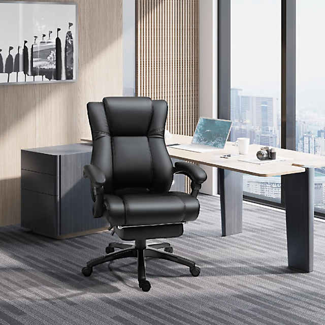 Executive Chair, High Back Leather Desk Chair W/ Retractable