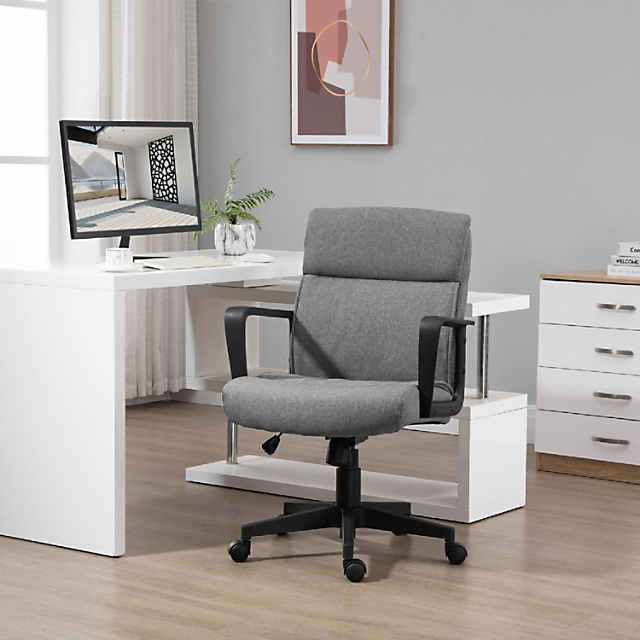 Vinsetto Vanity Middle Back Office Chair Tufted Backrest Swivel Rolling Wheels Task Chair with Height Adjustable Comfortable with Armrests