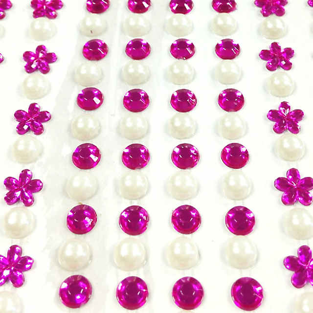 Wrapables 164 Pieces Crystal Flower and Pearl Stickers Adhesive Rhinestones Fuchsia