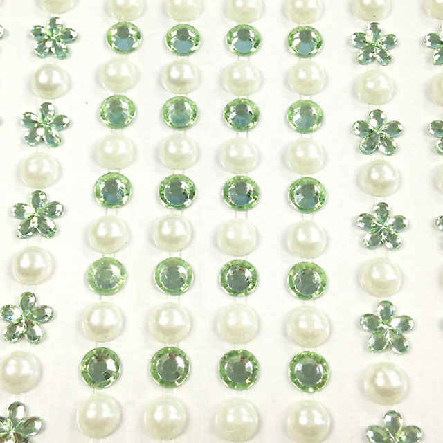 Wrapables 164 Pieces Crystal Flower and Pearl Stickers Adhesive Rhinestones Light Green