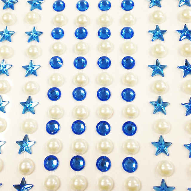Wrapables 164 Pieces Crystal Star and Pearl Stickers Adhesive Rhinestones Blue