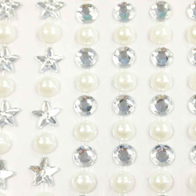 Wrapables 164 pieces Crystal Star and Pearl Stickers Adhesive Rhinestones,  Silver