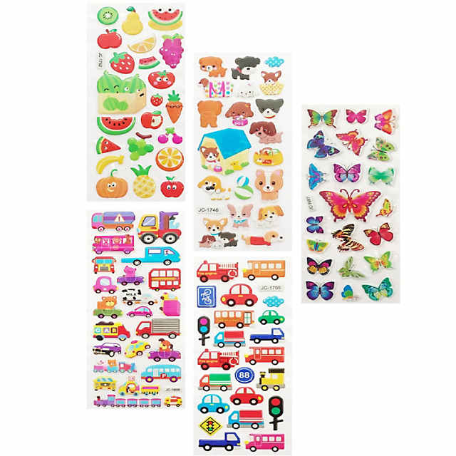 Wrapables 3D Puffy Stickers Bubble Stickers for Crafts & Scrapbooking (10 Sheets) Marine Safari Farm Traffic