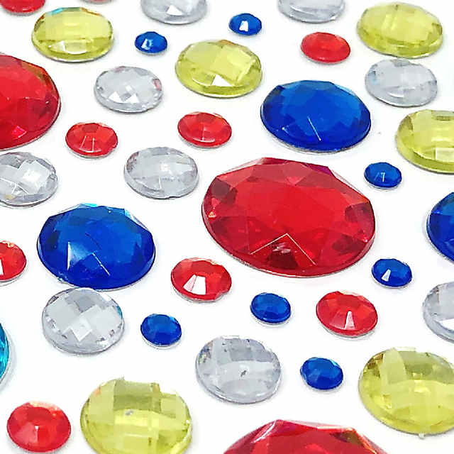 Wrapables Acrylic Self Adhesive Crystal Rhinestone Gem Stickers, Jewel Primary Colors