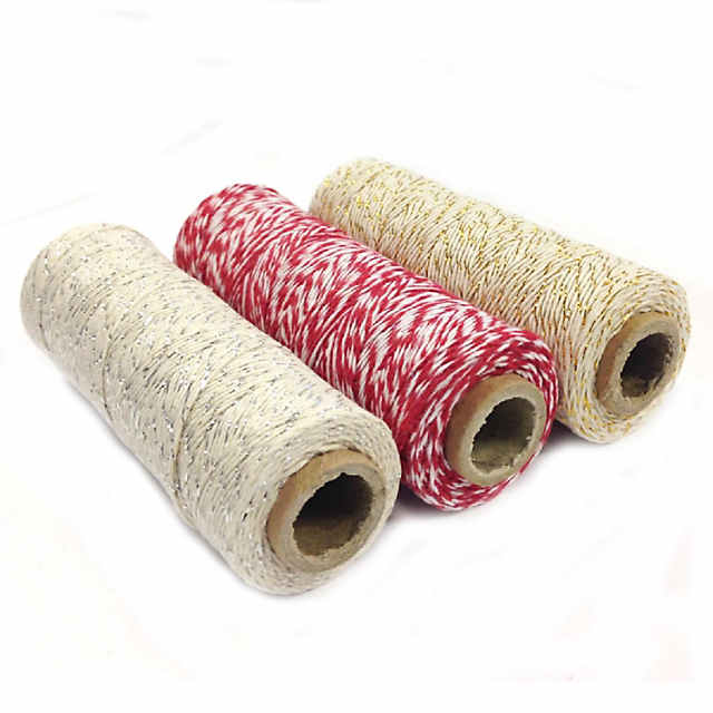 Wrapables Cotton Baker's Twine 4ply 330 Yards (Set of 3 Spools x 110 Yards)  ( Metallic Gold, Red, Metallic Silver)