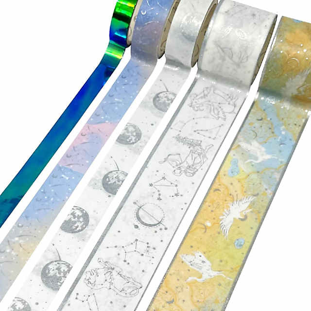 Wrapables Decorative Gold Foil Washi Tape and Sticker Set for Stationery, Diary, Card Making (10 Rolls & 10 Sheets) Celestial Beings