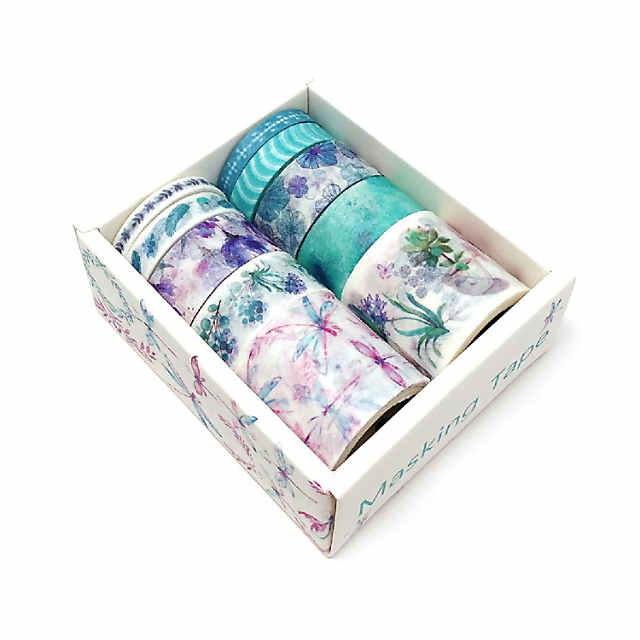 Wrapables Decorative Washi Tape Box Set (10 Rolls) Teal & Purple Floral