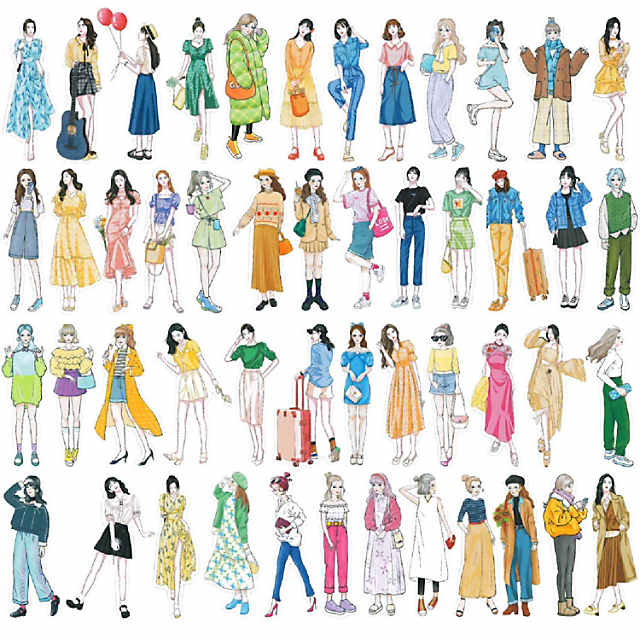 Wrapables Fashion Women People Vinyl Stickers for Scrapbooking, Journaling, Water Bottles 100pcs, Fashion Girls