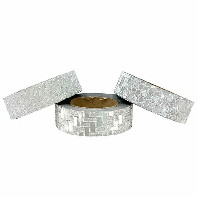 Wrapables Glitter and Shine Washi Tapes Decorative Masking Tapes (Set of 3) Silver Glitz and Glitter